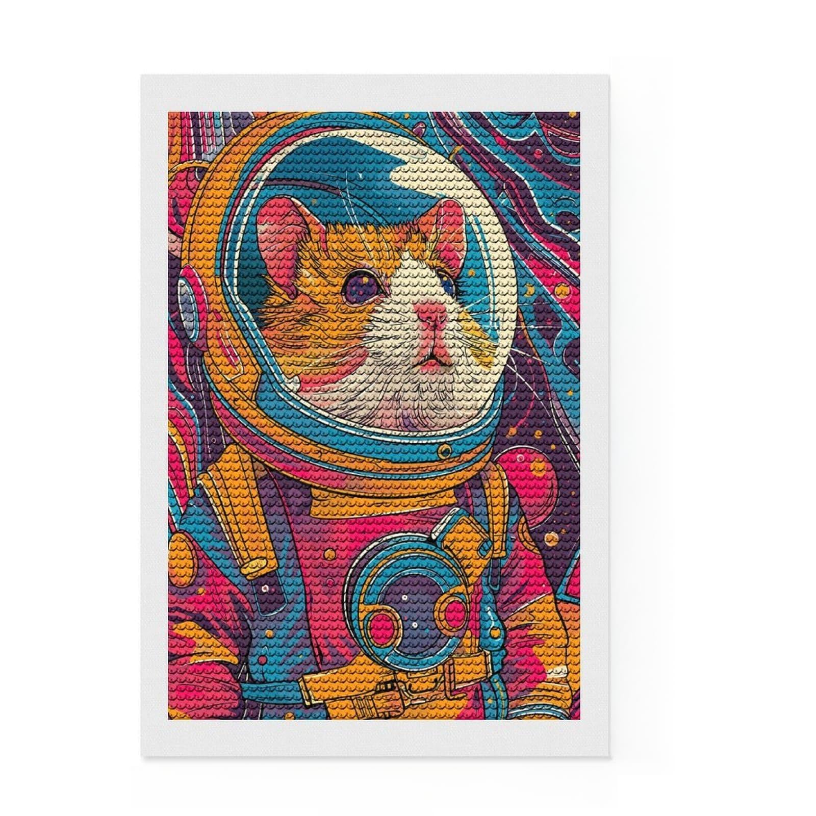 Junmoney Hamster Astronaut Space Diamond Art Canvas 8"x12", for Women, Sparkling Round Gems, Gift Idea, Boho Decor, Satisfying Creative Project