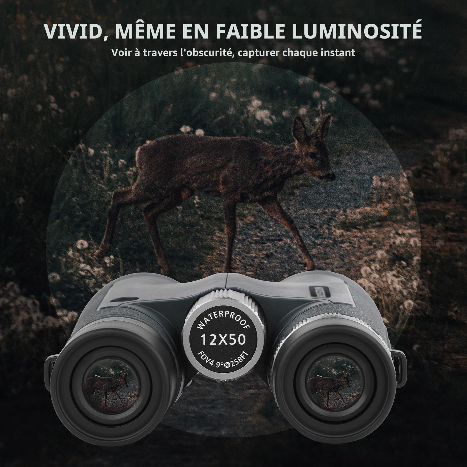 Jumelles 12x50 pour Adultes Jumelles Professionnelles Haute Puissance pour l'observation des Oiseaux avec Vision Nocturne en Basse lumière,étanches et antibuée pour la Chasse