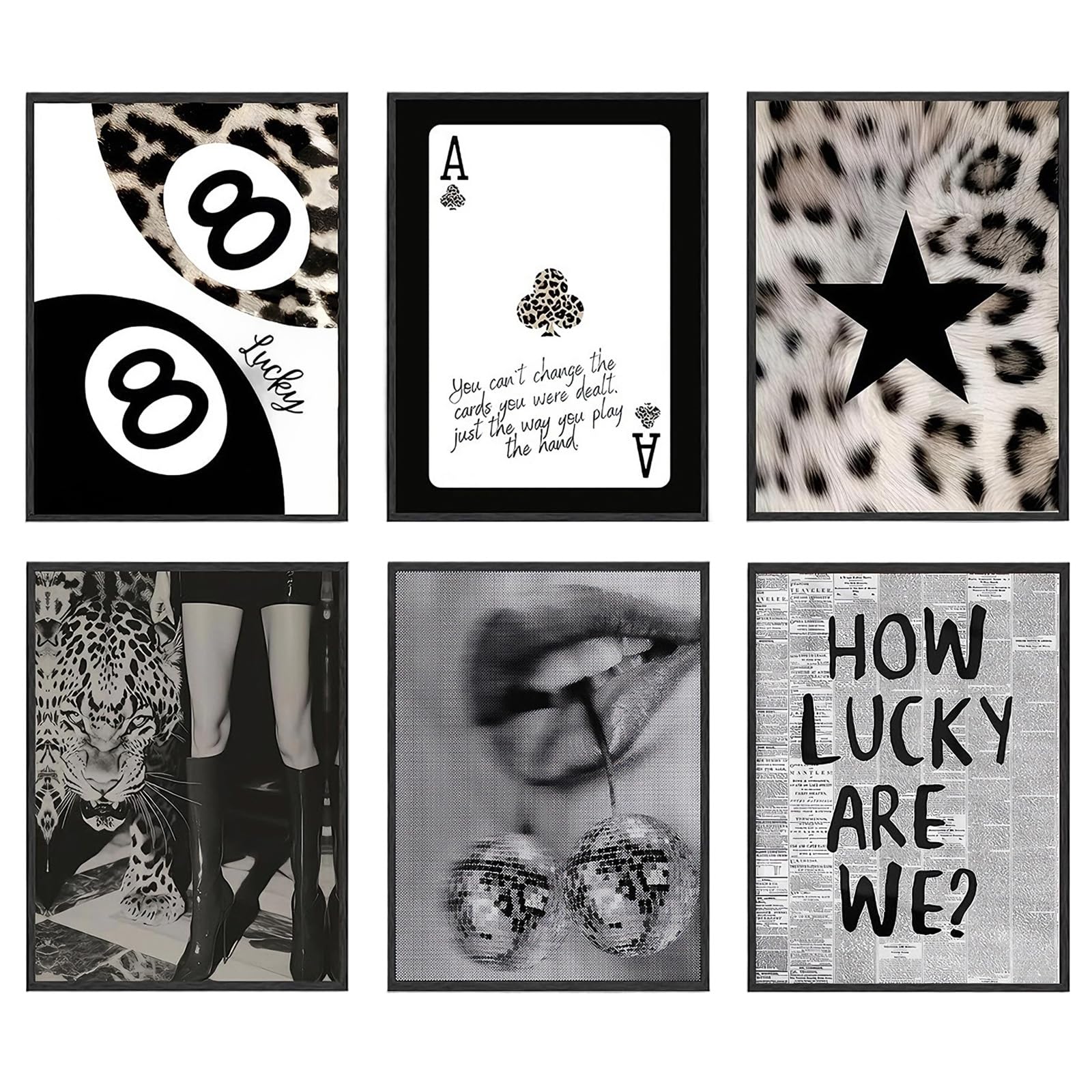 VOYANTE 6 Pcs Cheetah Canvas Wall Art Poster Set, Retro Black and White Wall Posters Set, Vogue Room Decor, Prints Artwork for Living Room Bedroom, Study, Hallway & Office, 12 x 8 in Unframed (B)