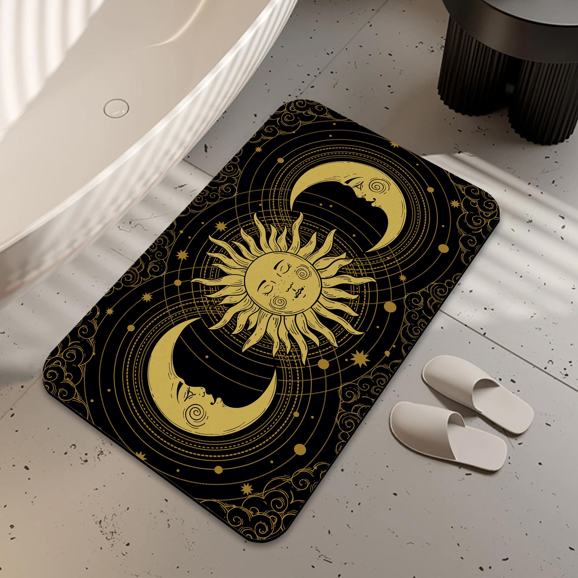 LUOENY Absorbent Boho Celestial Bath Mat Non Slip 75 * 43 cm, Quick Dry Magic Bathroom Mat, For Bathtub, Bedroom, Kitchen, Toilet, Door, Washing Table