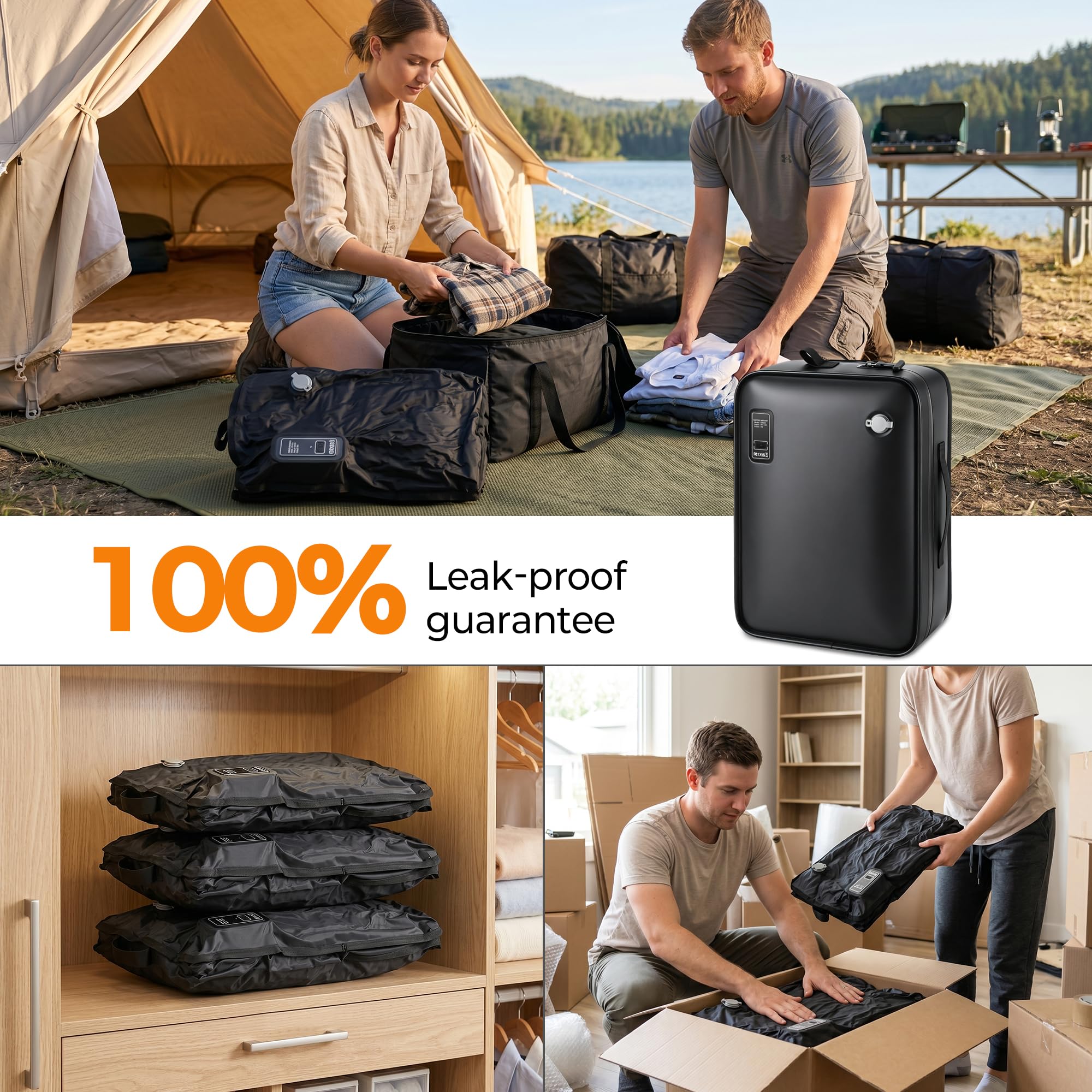 MOUNTRAX Vakuumbeutel für Reisen mit Beutelpumpe Integriertes Design, 43L Kompressions-Verpackungswürfel für Handgepäck & Reiserucksack, Wiederverwendbares IP67 Wasserdichtes Vakuum-Aufbewahrungsset