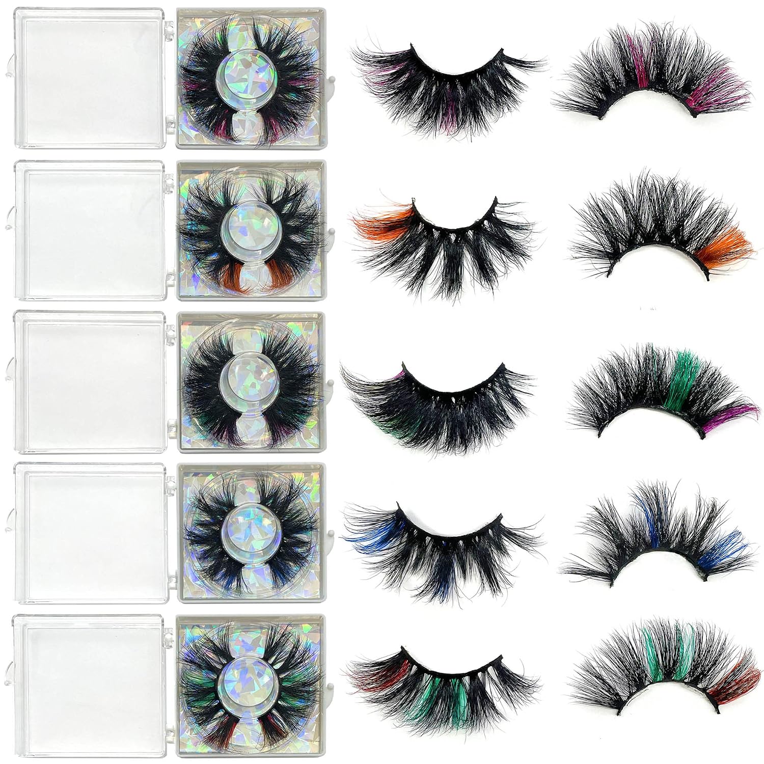 Halloween Day Lashes with Color Ninglash 10 Pack Colored Lashes 25mm Real Mink EyeLashes with Color 5 Styles Mix Long Color Eyelash Dramatic Look Full 9D Fluffy lashes