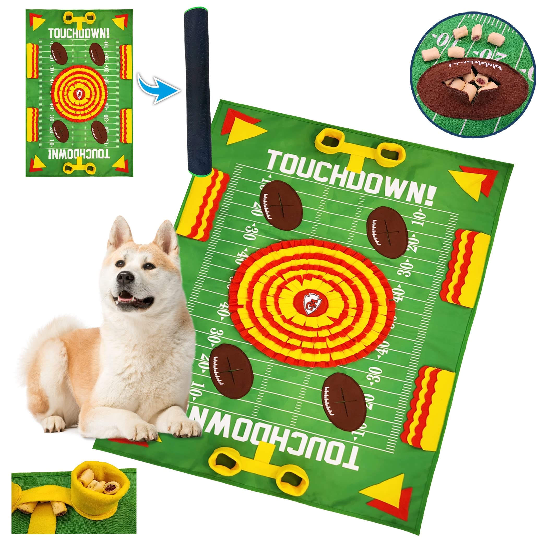 NFL Kansas City Chiefs Dog Snuffle Mat – Interactive Pet Slow Feeder, Football Field Design Food Puzzle Toy for Dogs &amp; Cats, Foraging Activity Mat for Smarter Feeding