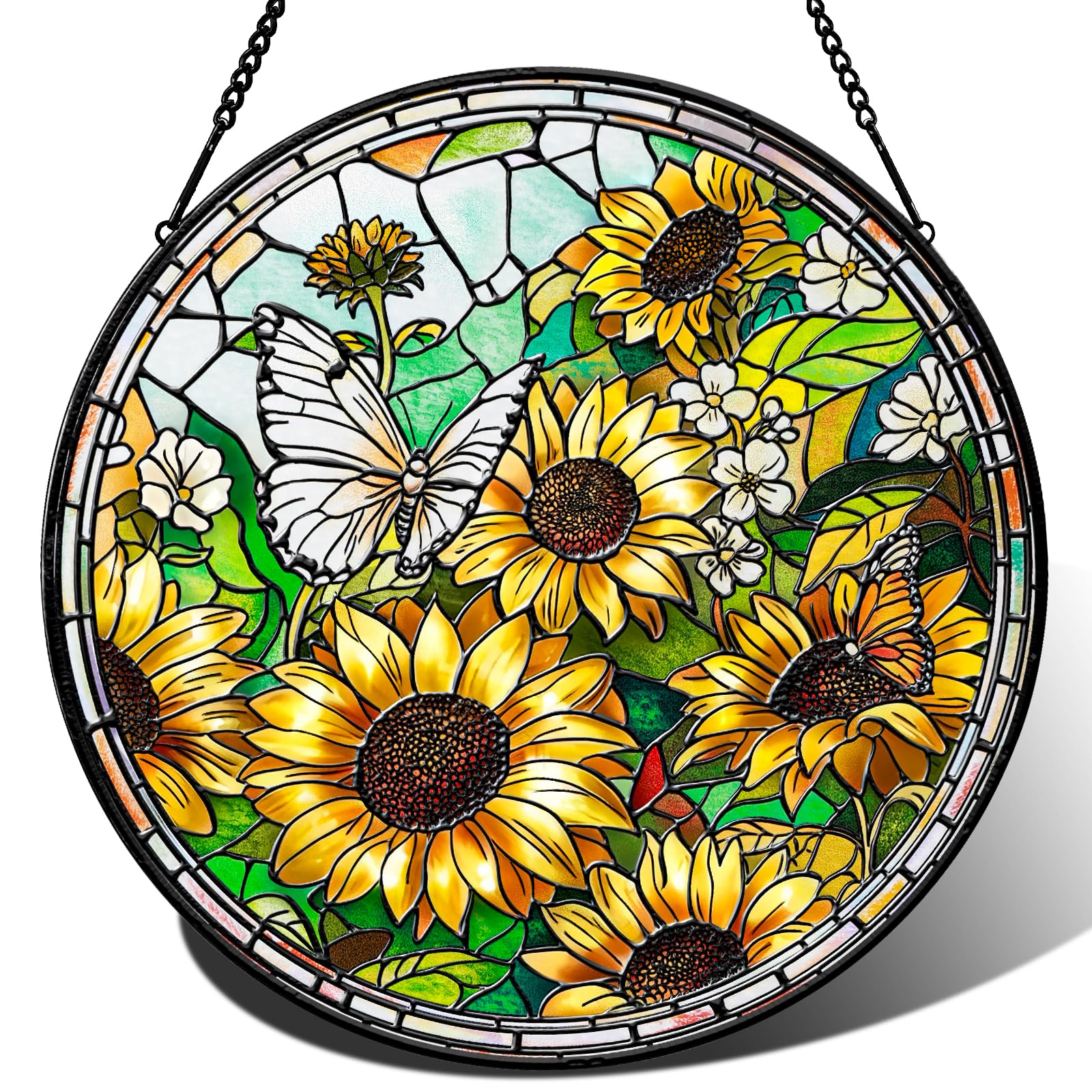 Girasole in vetro colorato da appendere alla finestra, 20 cm, girasole con farfalla, ornamento da appendere alla finestra in vero vetro, decorazione per la casa, giardino, regalo di