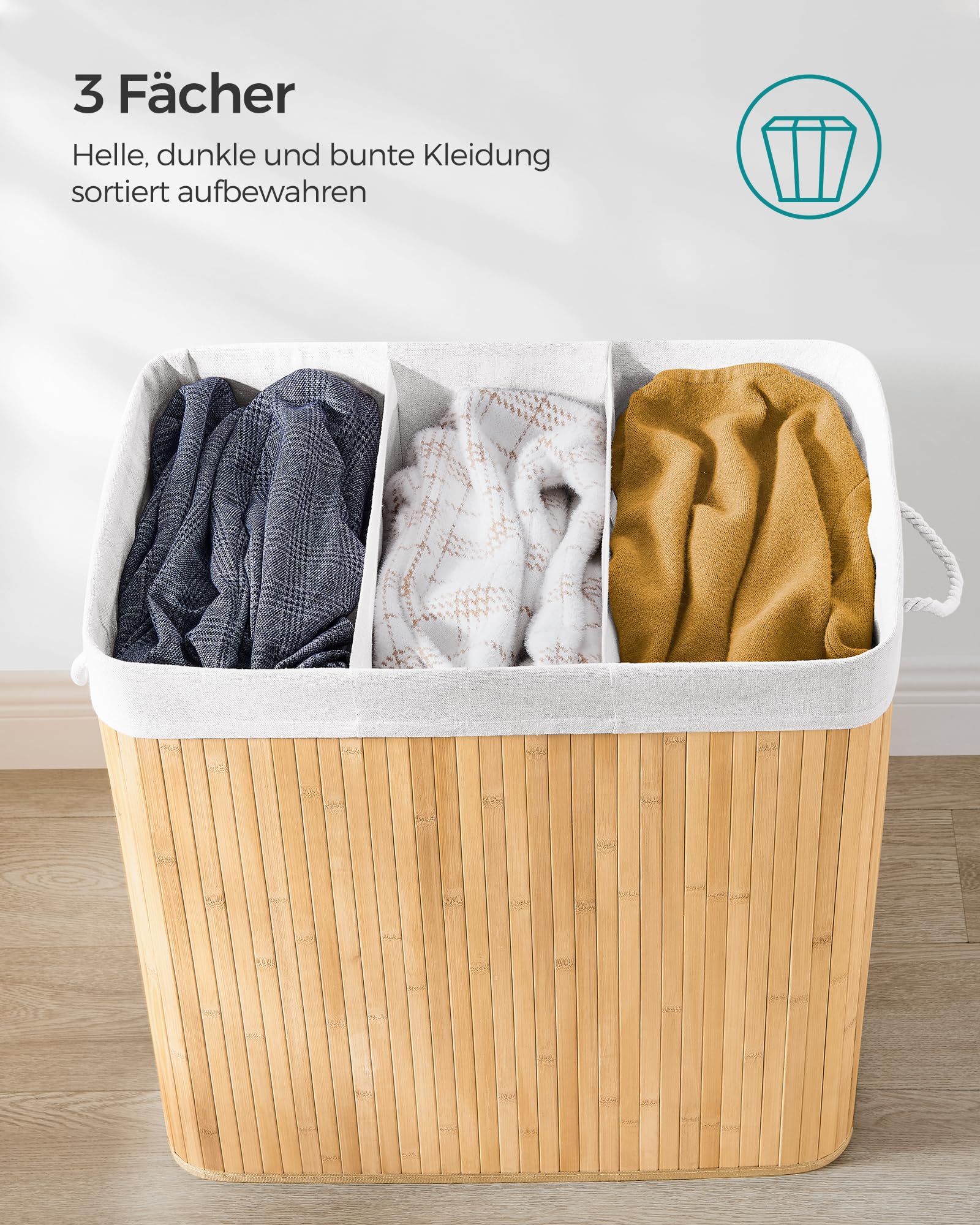 SONGMICS Panier  Linge 150L 3 Compartiments LCB091N01