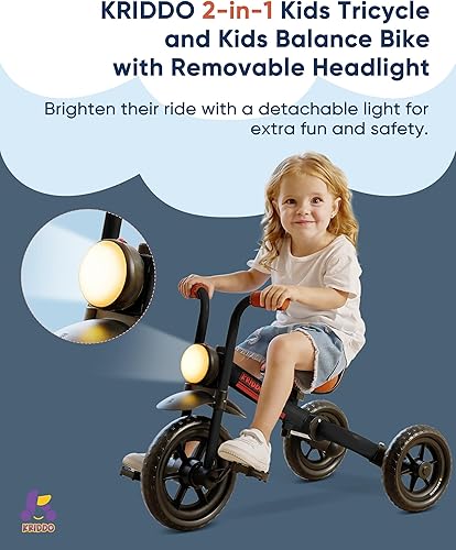 Miniatura 3 de KRIDDO Bicicleta de equilibrio 2 en 1 para niños y triciclo para niños de 2 a 5 años, bicicleta de equilibrio para niños pequeños con pedales Negro