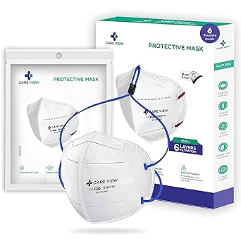CARE VIEW Model No. CV1221H Head Loop Style N-95 Protective Face Mask, 6 Layered Filtration with 2 Melt Blown Layers, DRDO Approved (Pack of 6) (Loop color may differ)