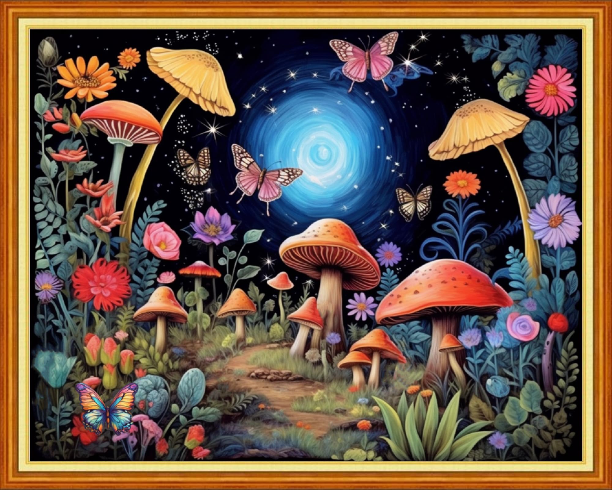 Foxdiviy Mushroom Scenery 16x20 inch Stamped Cross Stitch Kit - 11CT Embroidery Patterns for Beginners - Adults &amp; Kids - Vintage Nature Theme