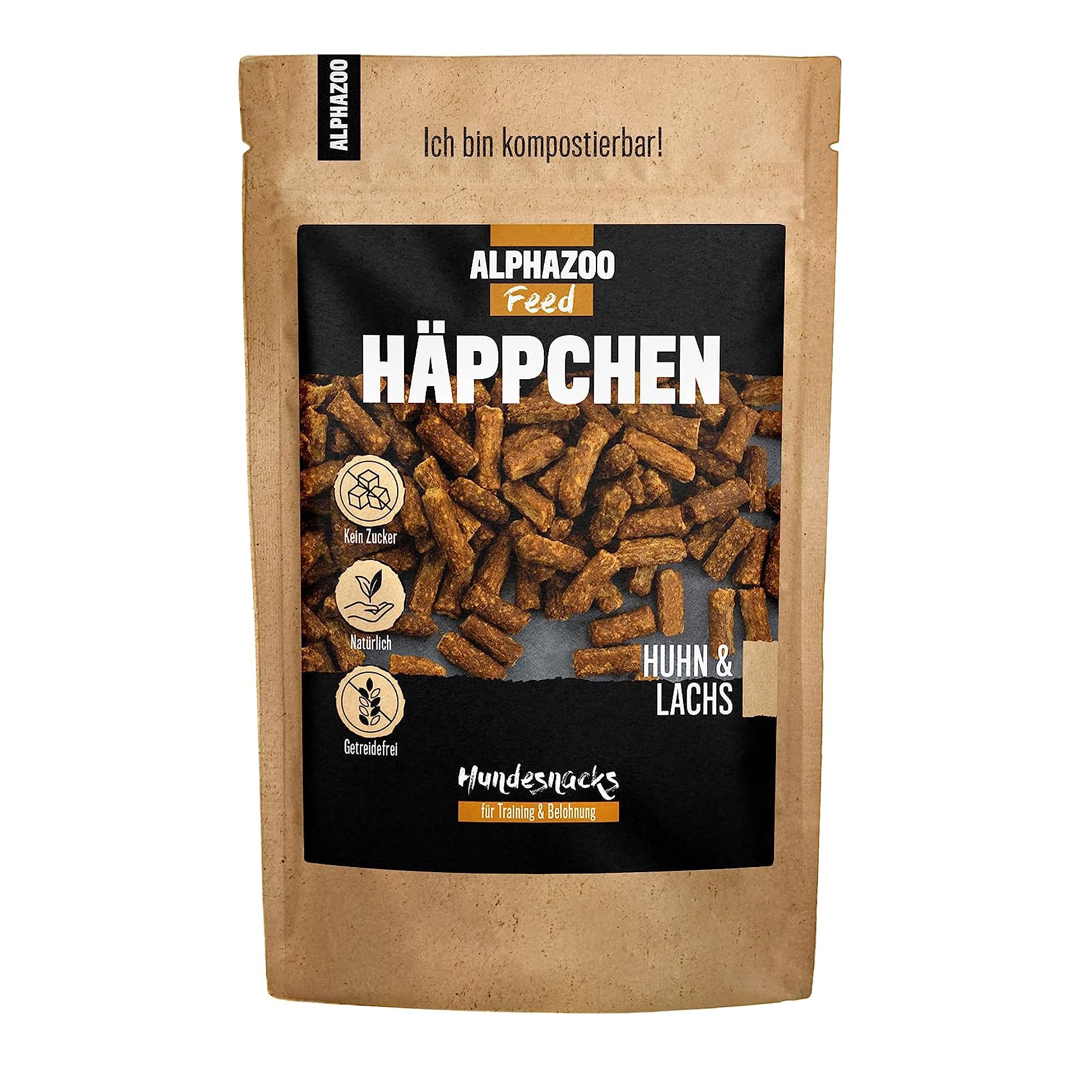 alphazoo Golosinas para Perros sin Cereales | Snack Saludable de Carne como recompensa y Entrenamiento, Ideal para Perros pequeños y medianos, Diferentes sabores (Pollo y salmón) 200 g (Pack 1)