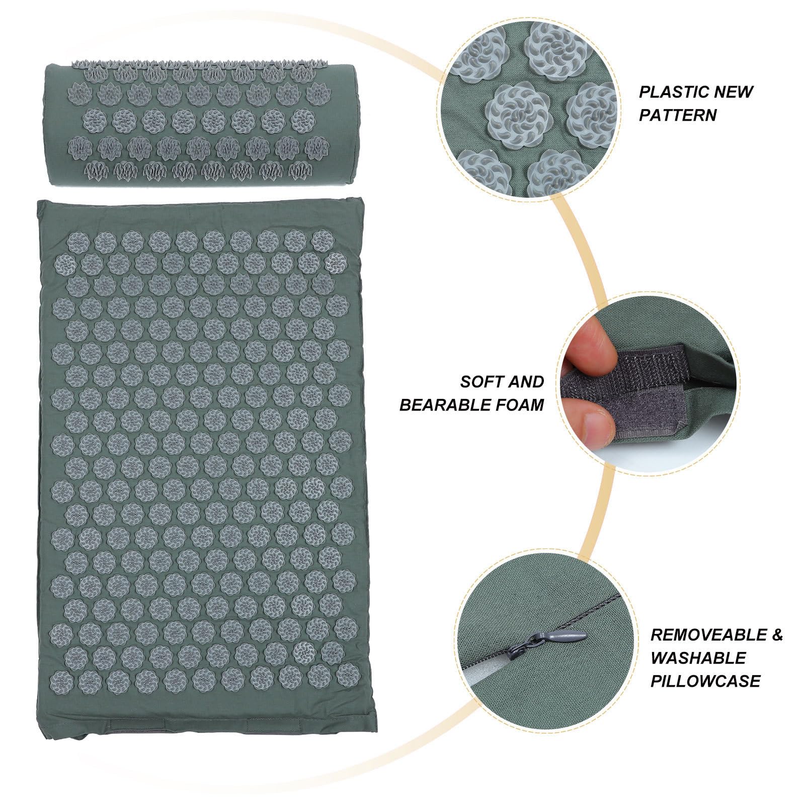VANZACK Kit 2 Pezzi Tappetino Massaggiante e Cuscino per Agopressione in Cotone con Borsa, Strumenti Ecologici per Alleviare Dolori Muscolari e Relax Corpo e Schiena