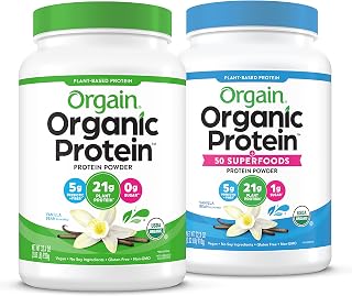 Orgain Organic Vegan & Organic Protein + Superfoods Powders, Vanilla Bean Flavors - Plant Based Protein, Gluten Free