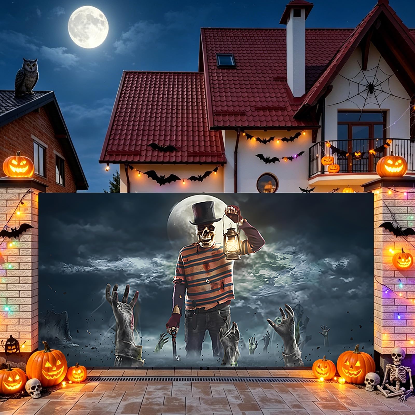 Halloween horror dekoracja domu, na imprezę, tło zewnętrzne