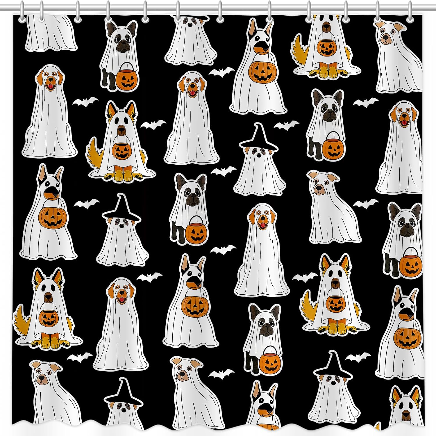 MEHOFOND Halloween Shower Curtain, Funny Dogs Bathroom Decor, 72x72in