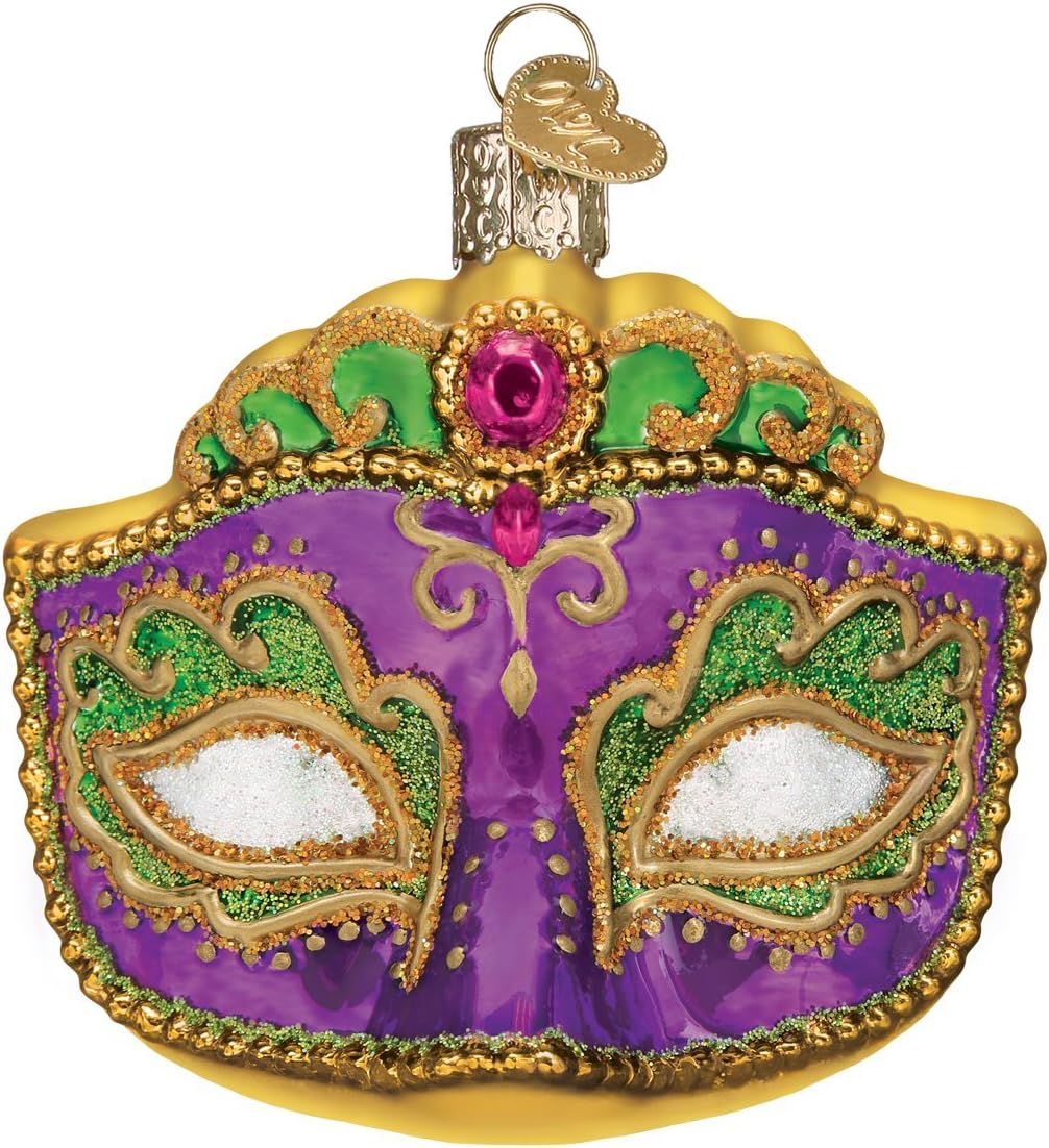 Old World Christmas 36241 Cities, Places and Landmarks Glass Blown Ornaments for Christmas Tree Mardi Gras Mask, 3 X 3 X 2.5
