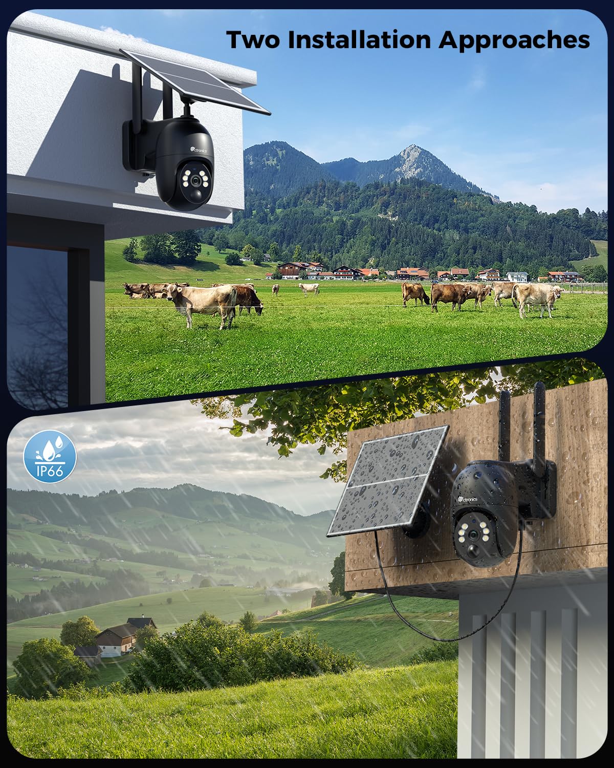 Ctronics 2K 4G LTE Camera Surveillance Solaire Extérieure sans Fil,Cloud | PTZ Caméra IP Carte SIM avec Batterie 10400mAh, Vision Nocturne Couleur, PIR Détection, Audio Bidirectionnel,IP66 (Noir)