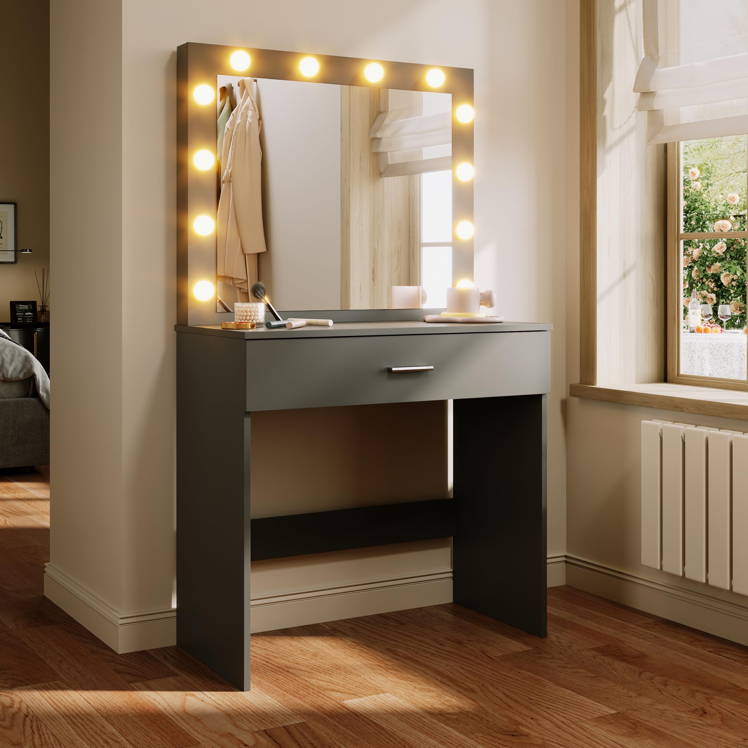 ELEGANT Black Dressing Table with LED Mirror Lights, 3 Modes, 40x80x140cm — image 1