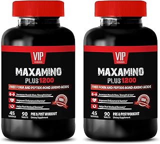 VIP VITAMINS Muscle Builder Supplements for Men, Recovery Pills - MAXAMINO Plus 1200 MG PRE & Post Workout - Amino Acid Capsules, 2 Bottles (180 Tablets)