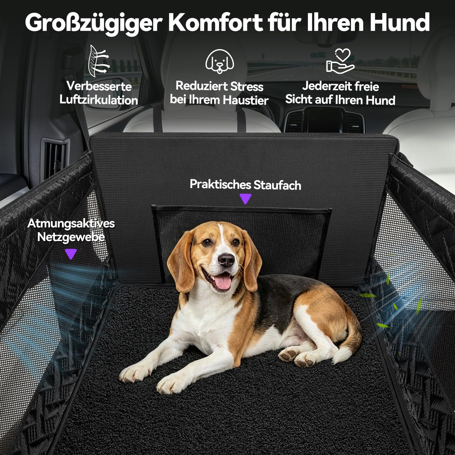 GGW Hundesitz Auto Rückbank für mittlere und große Hunde, Sicherheitsleine