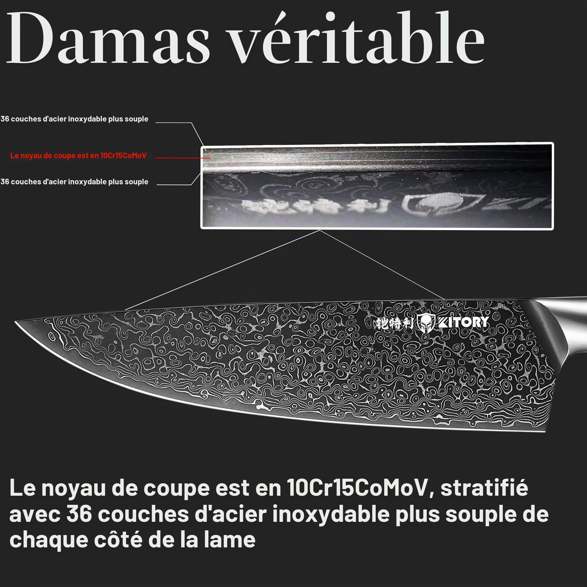 Kitory Couteau de Chef Professionnel 20 cm 73 Couches 10Cr15CoMoV en Acier de Damas avec Manche en Bois de Santal Rouge avec Coffret Cadeau
