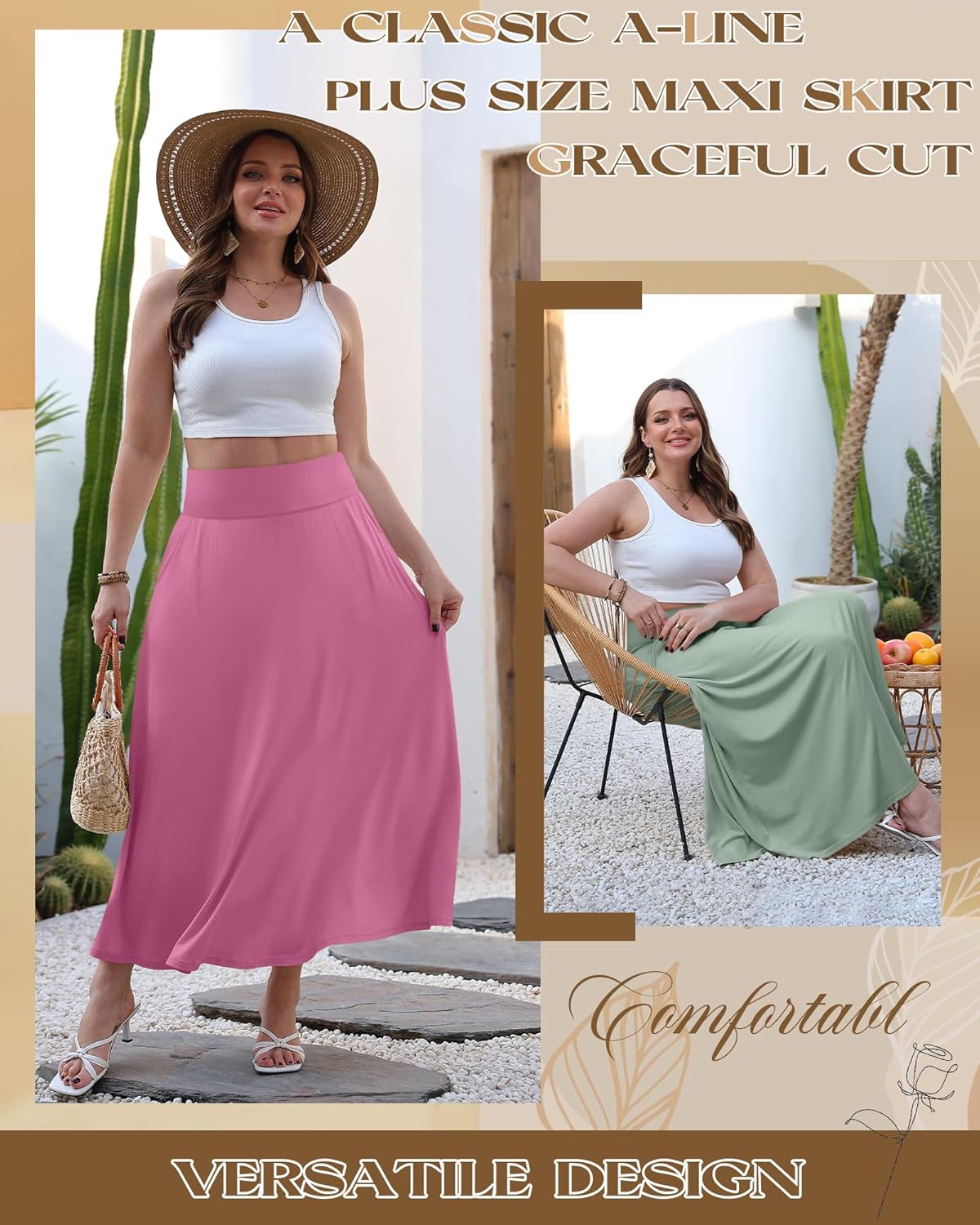 3 Pack Plus Size Maxi Skirts for Curvy Women Flowy Casual High Waisted Ankle Length a Line Long Skirt with Pockets - Image 4