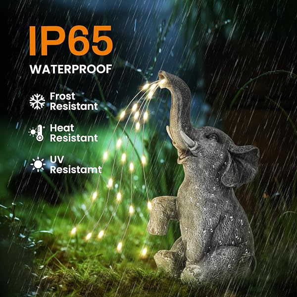 GIGALUMI Solar Garden Decor Watering Elephant Statues Outdoor, Birthday Gifts for Women Mom Grandma Senior Elder, Elephant Ornament for Balcony, Garden, Patio, Yard, Lawn (Constant Lights Only) - 5