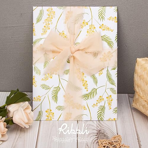 Miniatura 4 de Ribbli Cinta de gasa, 1.5 pulgadas x 30 yardas, seda champánnude, hecha a mano para invitaciones de boda, envoltura de regalos, ramos de novia,