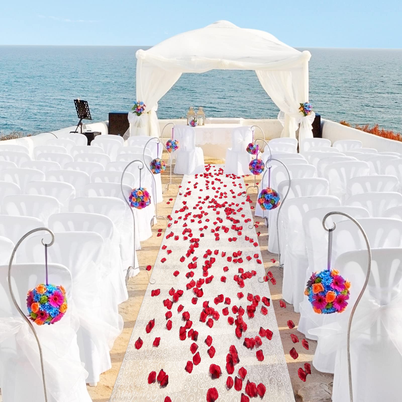 Haull White Aisle Runners for Weddings 3 x 100 ft White Floral Print Wedding Floor with Artificial Rose Petals 2000 Pcs for Wedding Ceremony Party