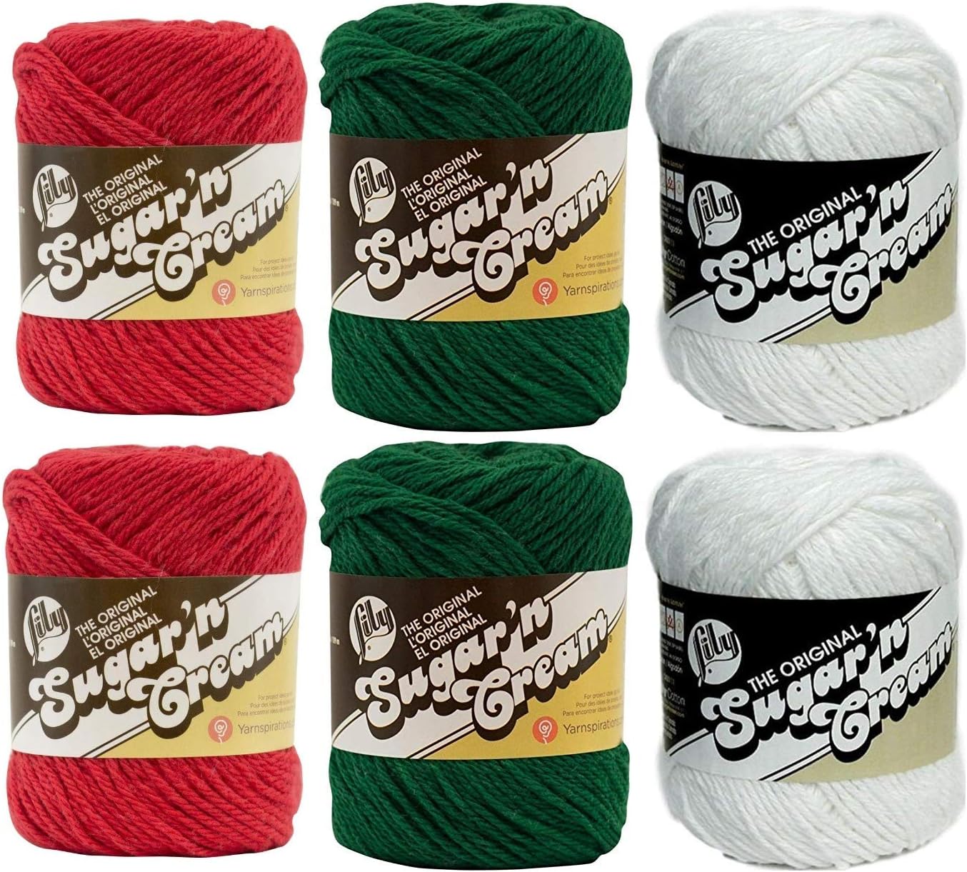 Lily Sugar n' Cream Variety Assortment Holiday 6 Pack Bundle 100 Percent Cotton Medium 4 Worsted (Multicolor)