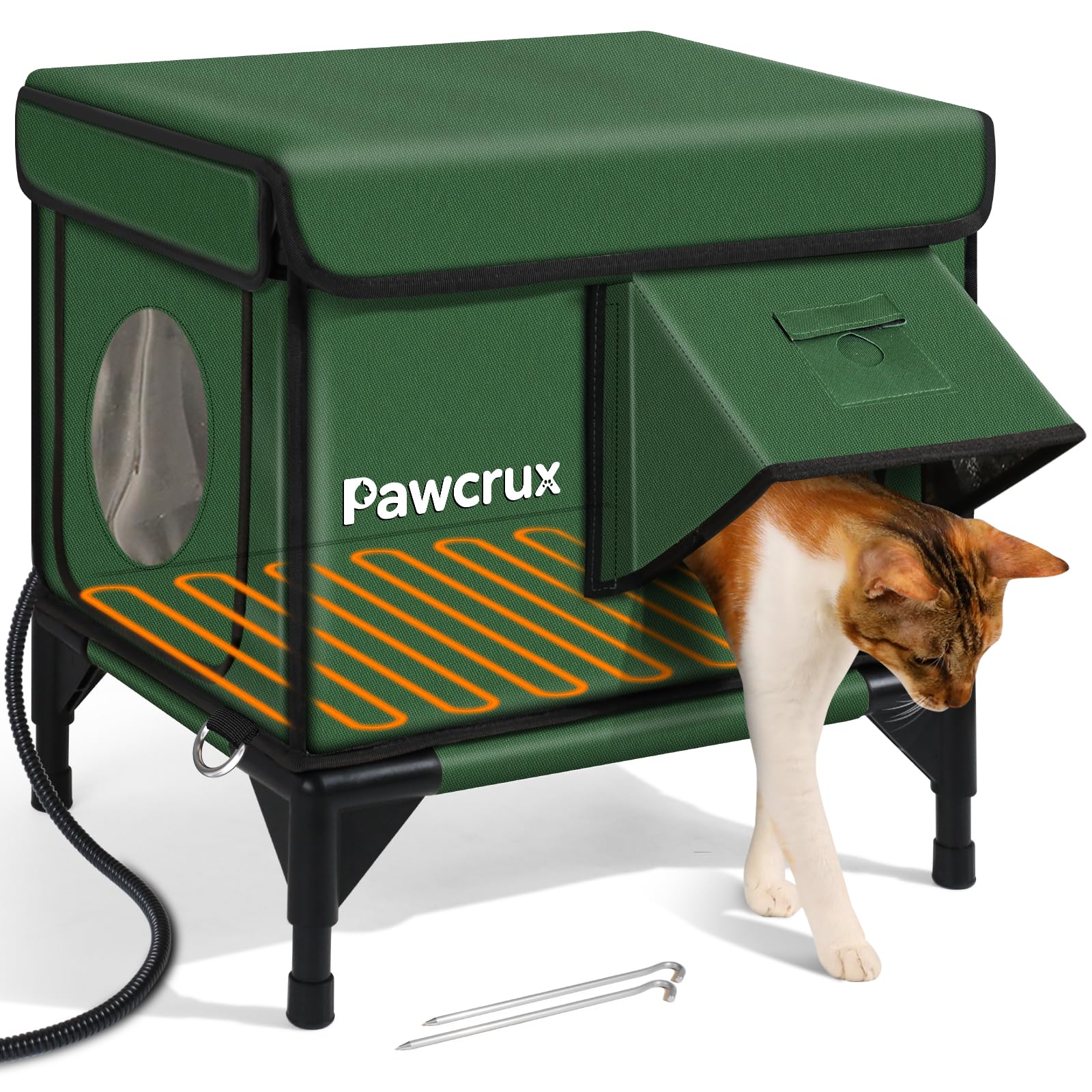 Photo 1 of Weatherproof Heated Cat House for Outdoor in Winter, Heated Cat Bed Kitty Shelter with Cat Heating Pad, Insulated & Safe Escape Door, Warm House for Outside Stray Cat (Green, 12"x16"x16")