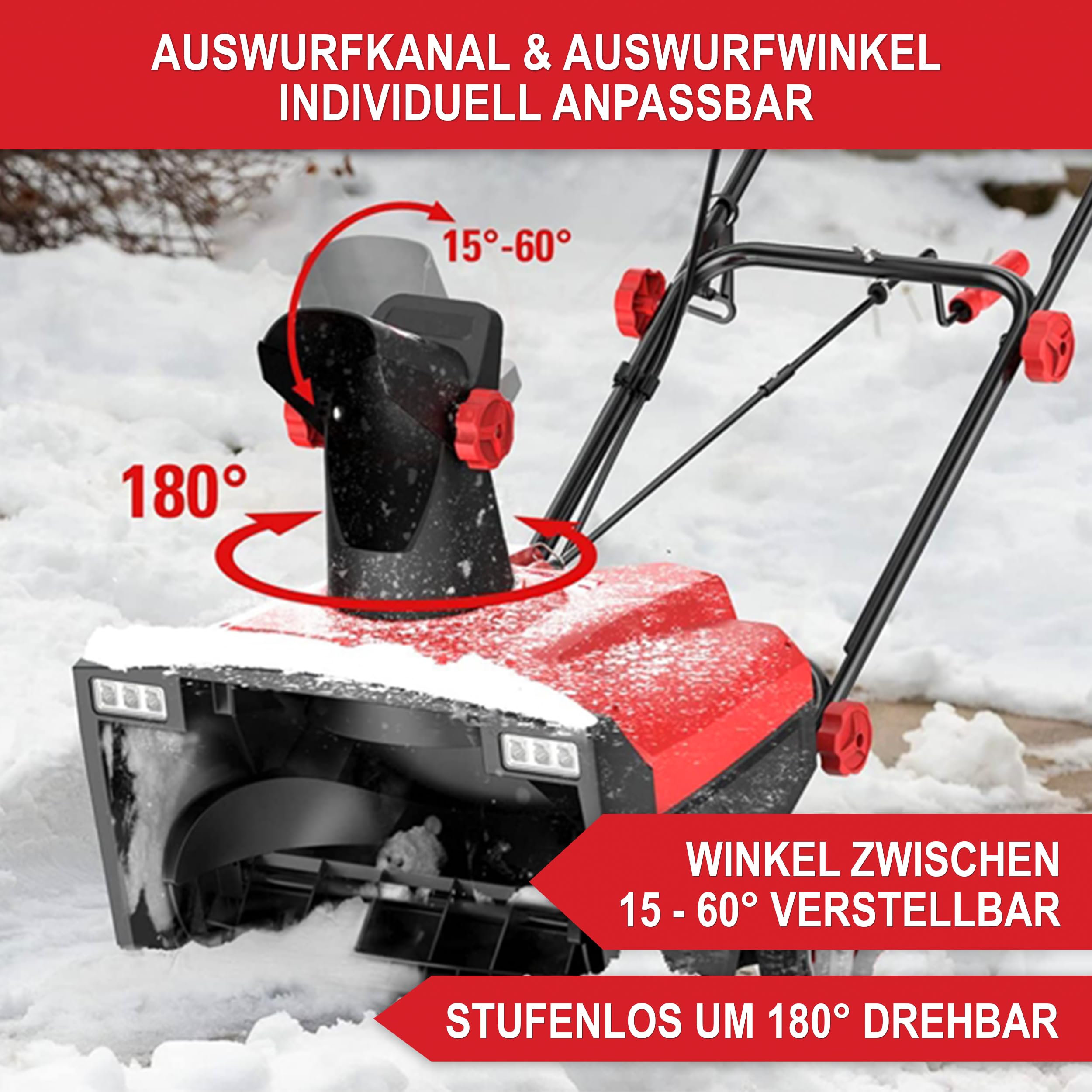 ONBEST Elektro Schneefräse – leistungsstarker 2300 Watt Elektro Motor – 50 cm Arbeitsbreite – LED-Scheinwerfer – 25 cm Arbeitshöhe – 9 m Auswurfweite – Kabelzugentlastung – Electric Snow Blower