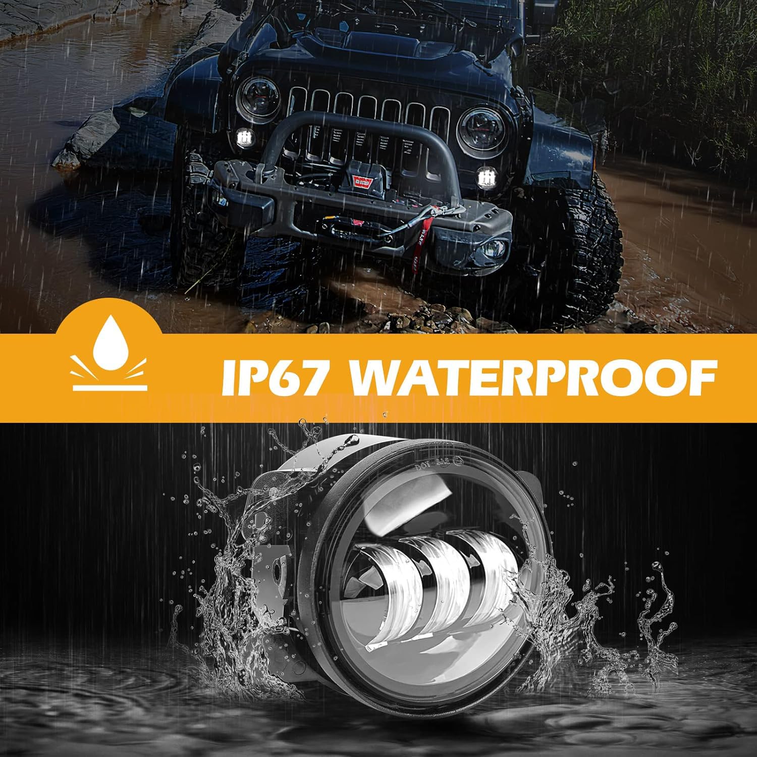 Reflektor przeciwmgielny, 4 cale, 30 W, LED, przedni zderzak, światło przeciwmgielne, uniwersalne do wszystkich modeli Wrangler, 1 para, kolor czarny