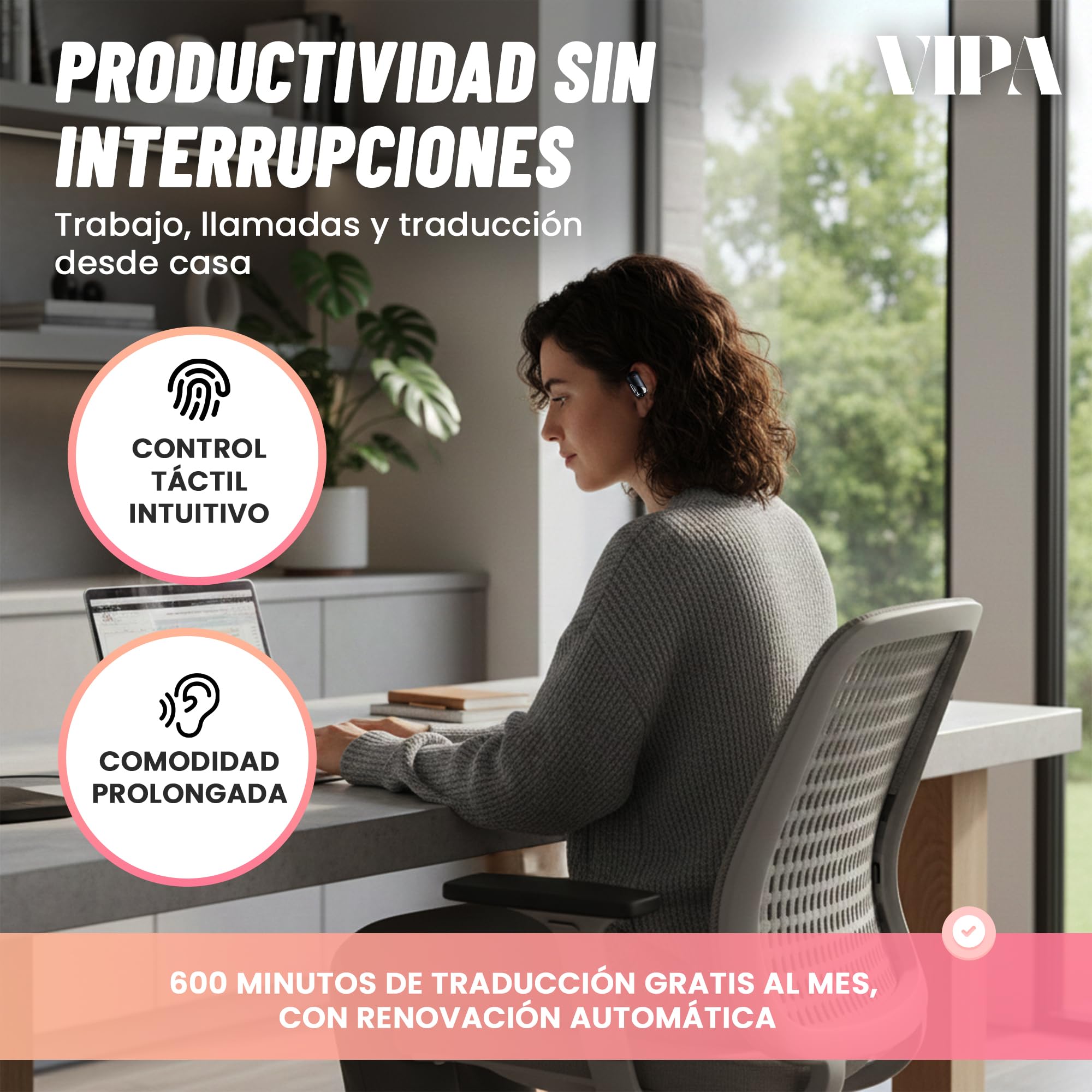 VIPA - Auriculares Traductor en Tiempo Real con IA - Traductor Instantáneo de Voz en 144 Idiomas - Dispositivo traductor de oído Abierto 3 en 1 con Estuche de Carga para Viajes/Negocios/Aprendizaje.