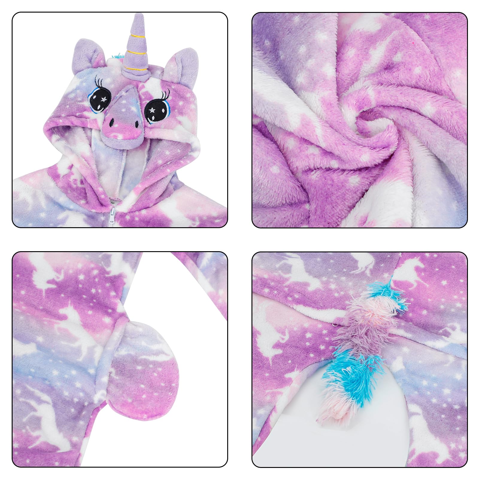 KAKU NANU Pigiama Intero Unicorno Bambina 2 a 10 Anni,Bambini con Cappuccio Flanella Unicorno Bambina Regalo