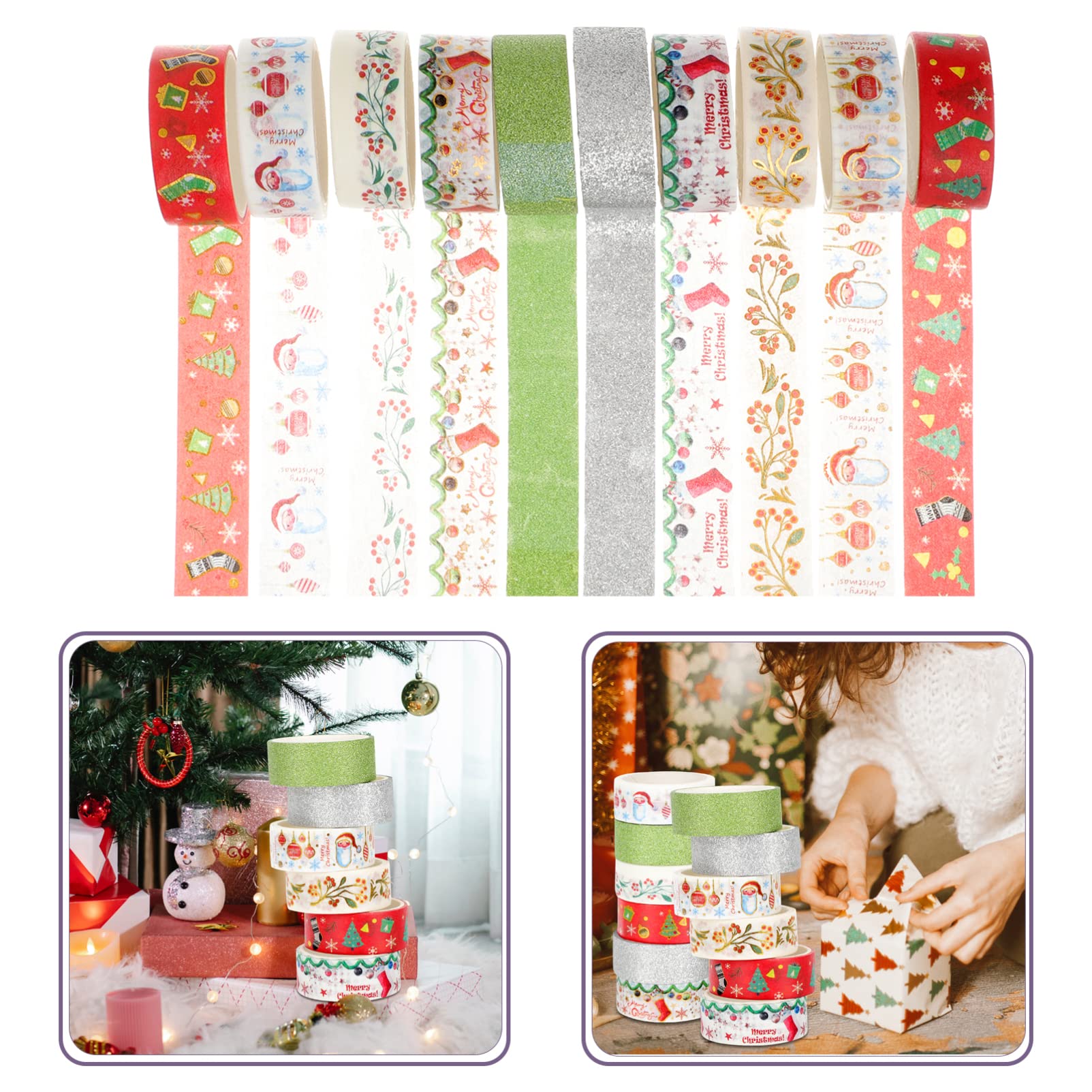 Świąteczne taśmy Washi Dekoracyjny zestaw taśm Washi Kolorowe taśmy Taśmy Naklejki na prezenty do materiałów do scrapbookingu DIY Craft Pakowanie prezentów Planiści 12 rolek 79x0.6 Cal