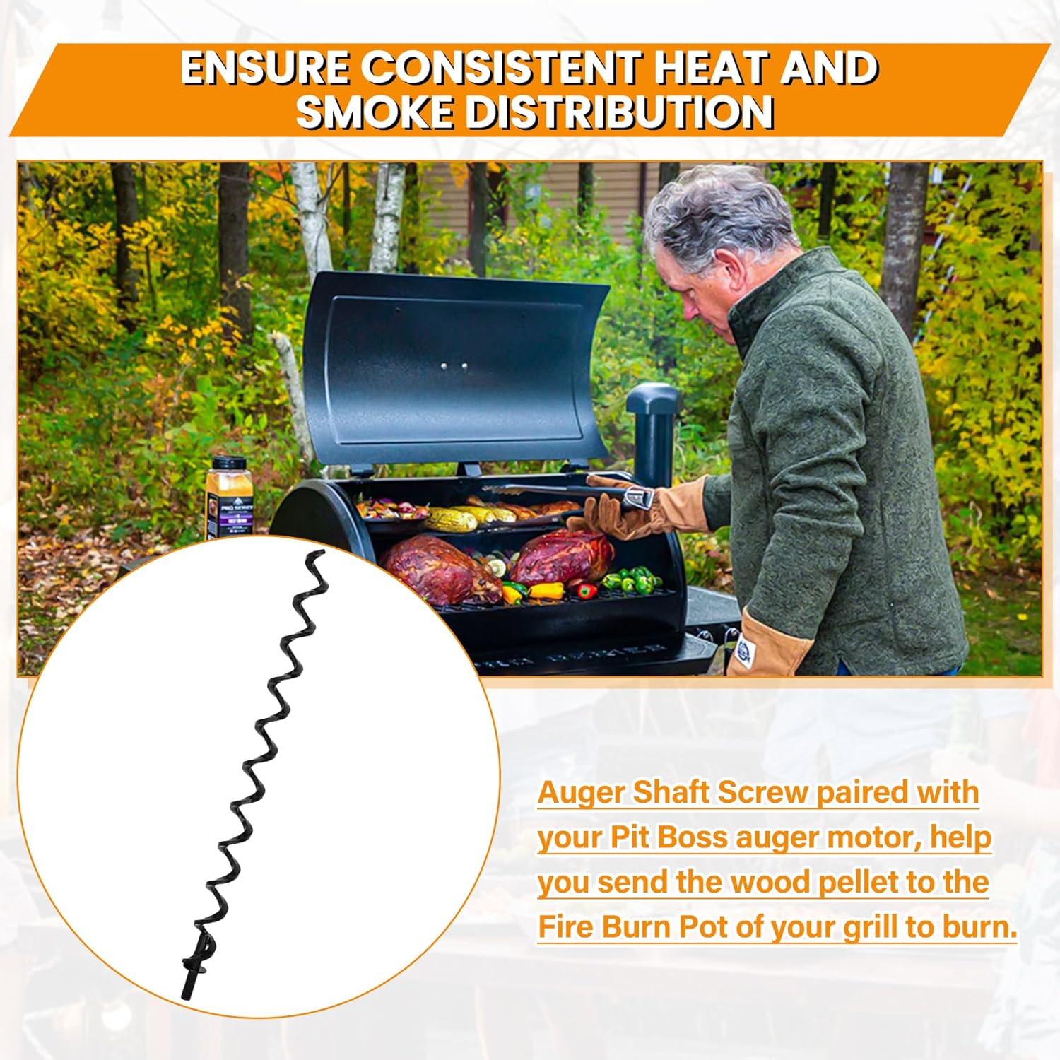 23" Auger Shaft Screw Replacement Parts for Pit Boss 1000 and 1100 Series Pellet Grills, Auger Flighting Shaft & Auger Motor Bushing Kit, Replacement Parts Number: PB1000XL-031-R00