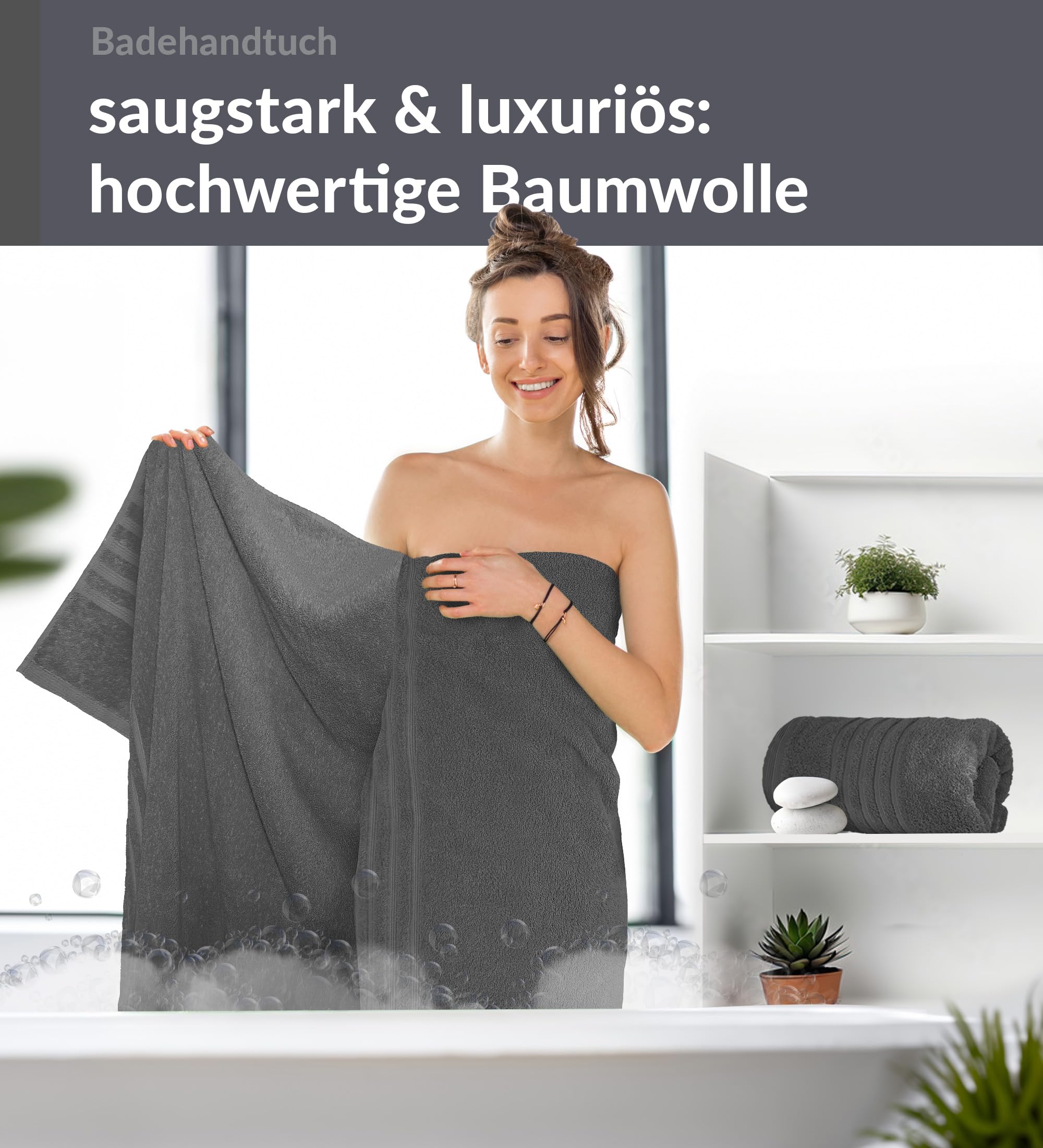 Lashuma Handtuch Set Grau 100x150 cm, London 2 Stück XXL Badetücher extra groß