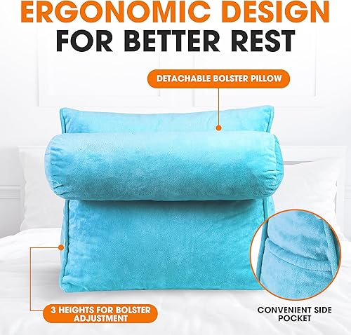 Miniatura 5 de Cheer Collection Almohada de cuña de lectura, almohada de lectura de cuña ajustable con soporte para el cuello, almohada de cuña de sofá para leer,