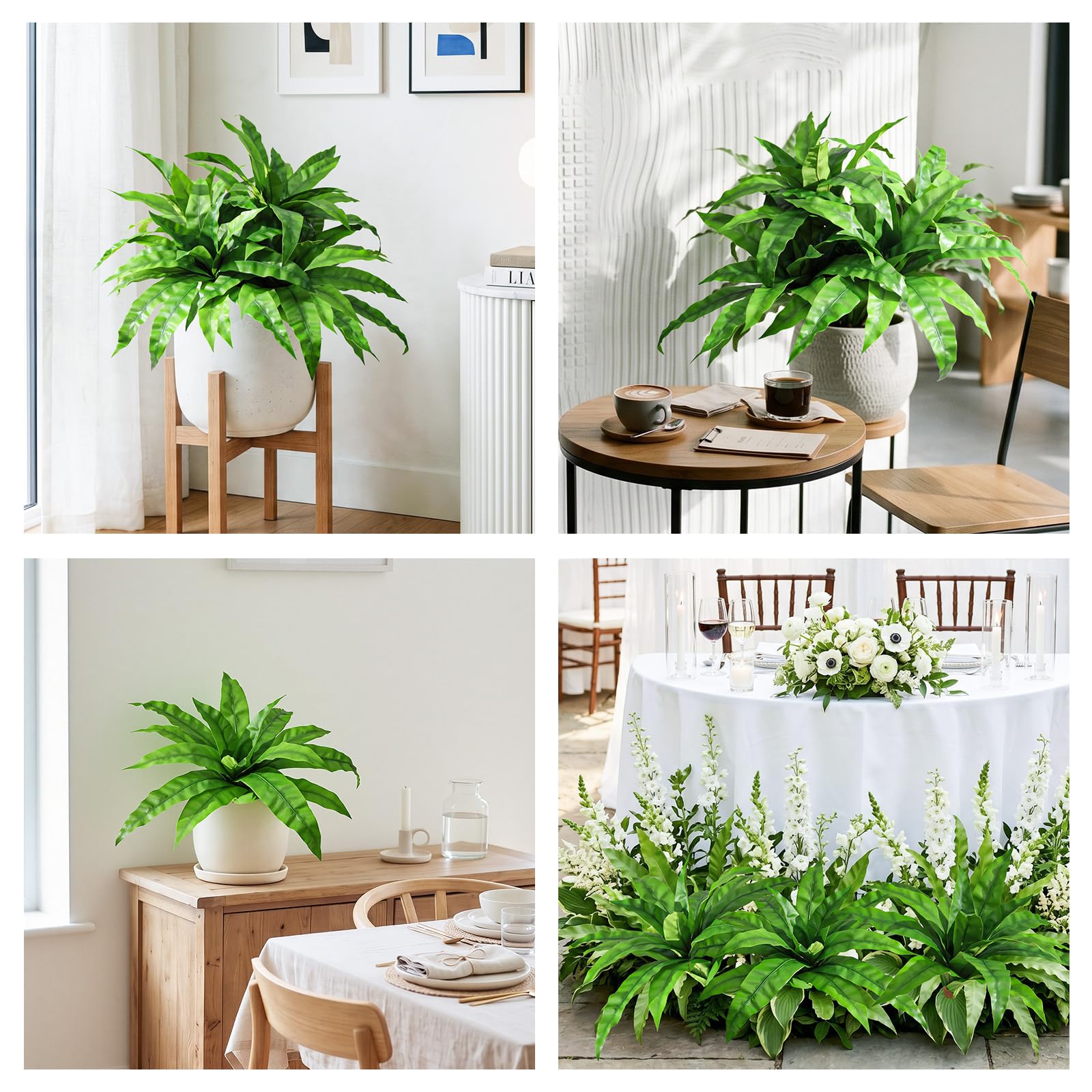 4 plantas artificiales para exteriores, tallos de helecho de nido de pájaros, verde brillante, 3D, tacto real, plantas de dracaena falsas, resistentes a los rayos UV, resistentes a la intemperie