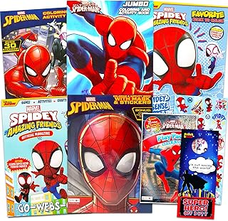Marvel Spiderman Coloring Books Bulk for Kids - Spiderman Coloring Art Set Bundle Includes 6 Coloring Books with Activities, Stickers, and Games Featuring Spiderman, More | Spiderman Activity Set Bulk