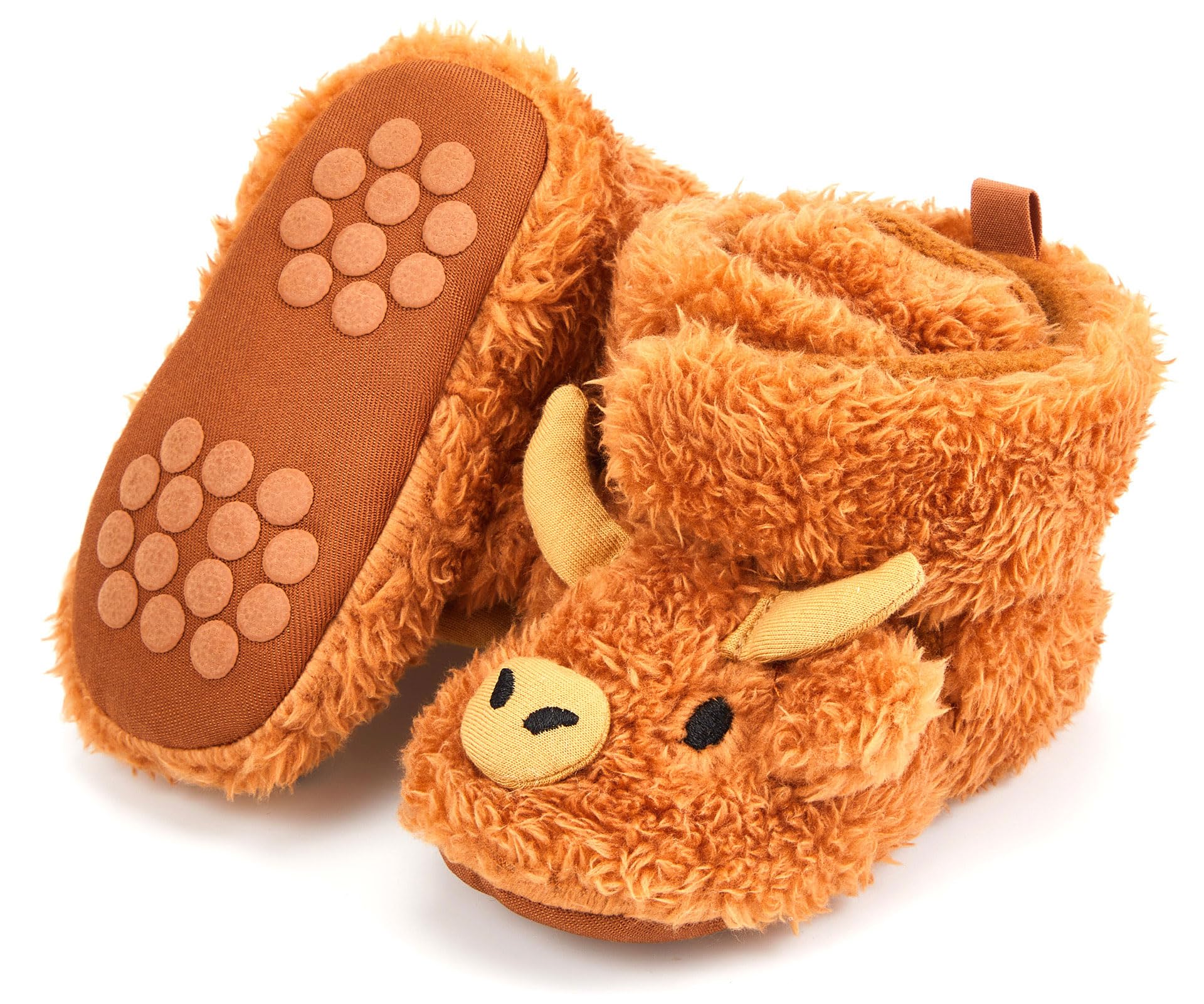ShinyMatch Baby Booties Highland Cow Baby Shoes Animal Unisex Newborn Infant Slippers for Toddler Infant Boy Girl(6-12 Months)
