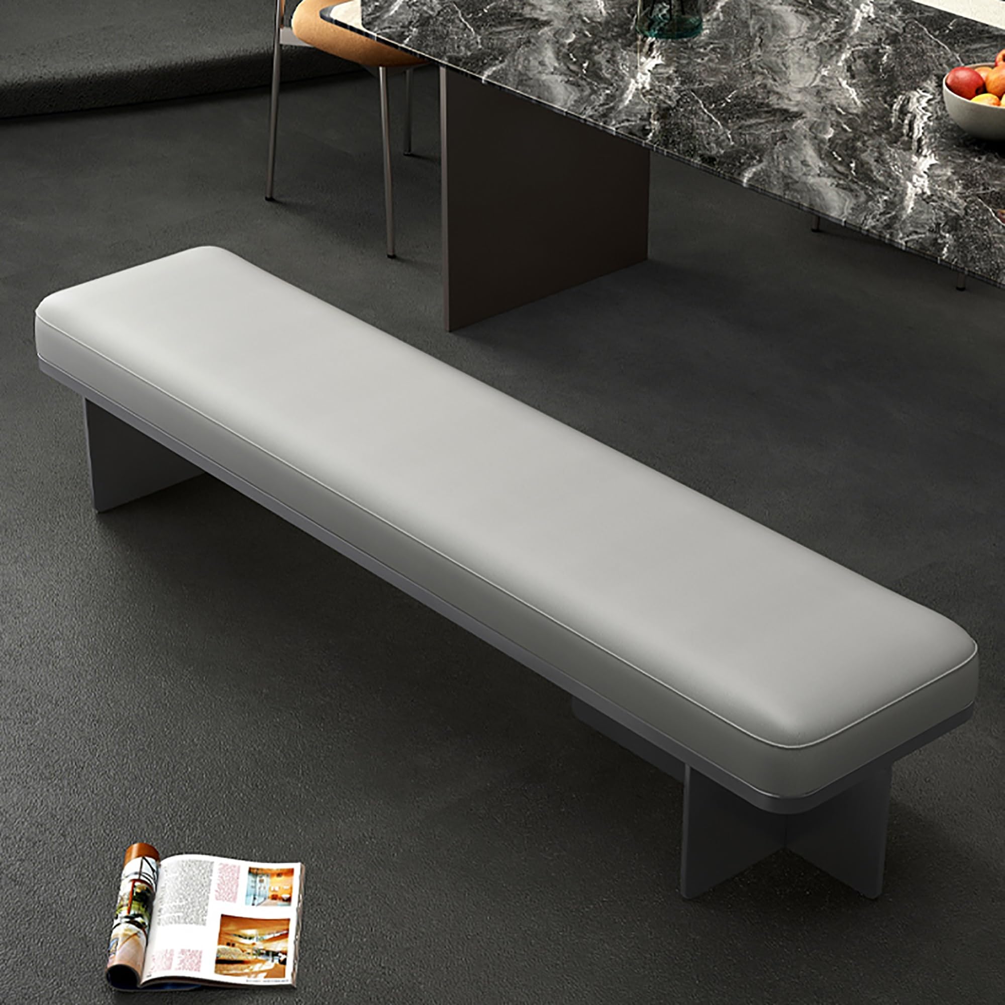 Schuhregal Bank mit Kissen Gepolstert Esszimmerbank PU Leder Sitz Stahlrahmen Flur Bank Küche Schlafzimmer Eingangsmöbel Weiß 100x
