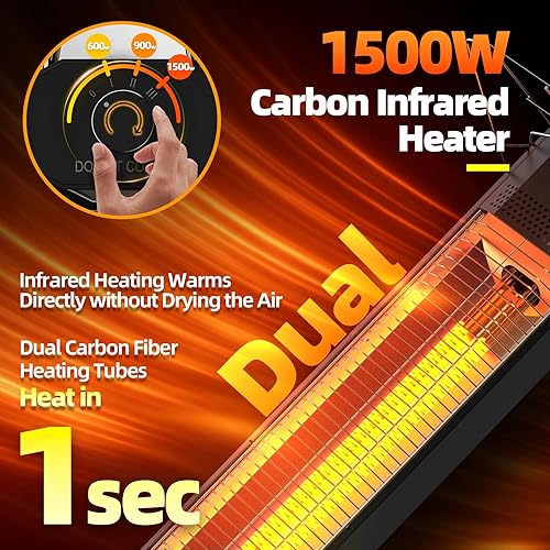 Miniatura 2 de Haimmy - Calentador eléctrico para patio al aire libre, calentador eléctrico de patio de 34 pulgadas, calefacción instantánea de 1500 W, 3 niveles