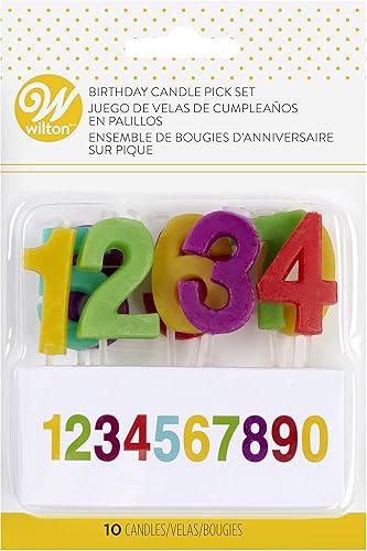 Vista 4 de Wilton Juego de velas de cumpleaños con número arcoíris, velas de número para pasteles de cumpleaños, juego de selección de velas de cera, números