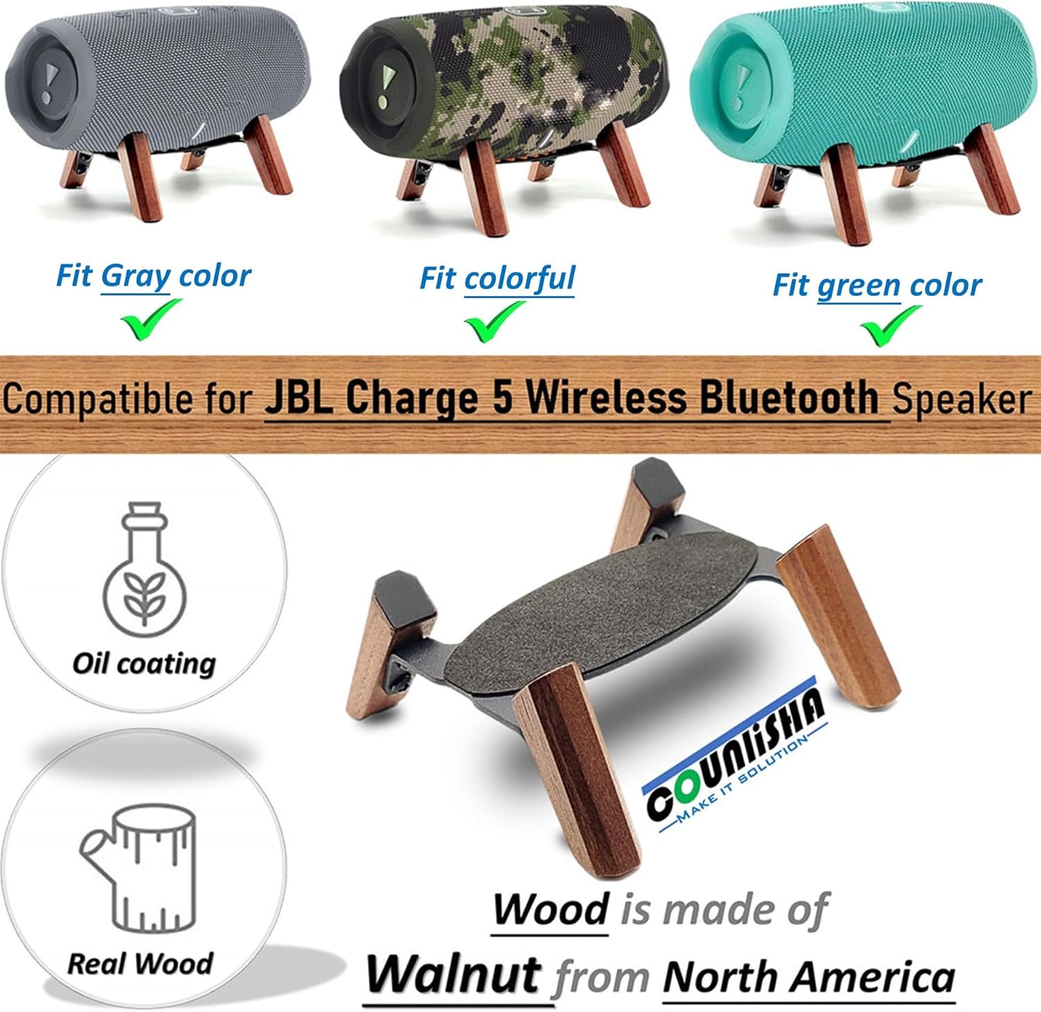 Real Wood Stand Compatible for jbl Charge 5,Charge 6 Portable Speaker,Tripod Mount,Stable Sturdy Wooden Holder Used for Charge 4,3, flip 6,5,4 (Walnut)