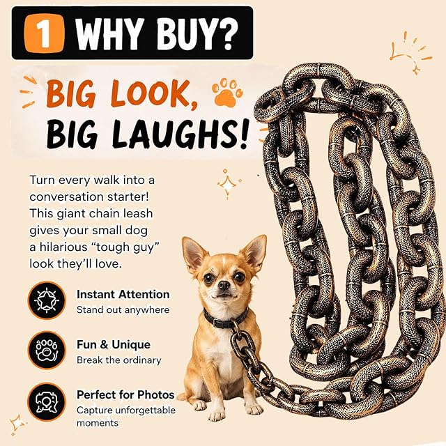 Foto 2 de 8 de Correa Iron Paw para Perros pequeños, Falsa Cadena Ligera de plástico, Correa Grande Divertida para Fotos