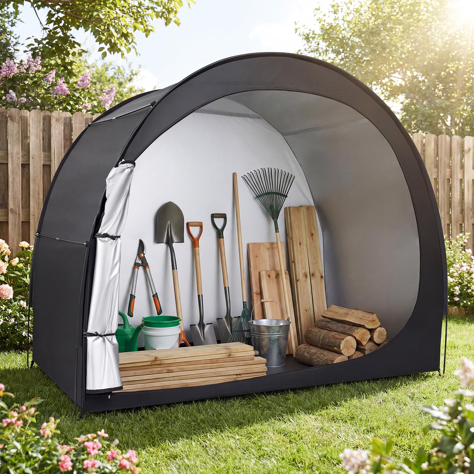 COSTWAY Tenda per Bicicletta, Garage Moto per Esterno con Aste in Fibra di Vetro, Tessuto Oxford, Corde antivento e Picchetti, Capannoni da giardino per bici, Tosaerba, Attrezzi da Giardinaggio