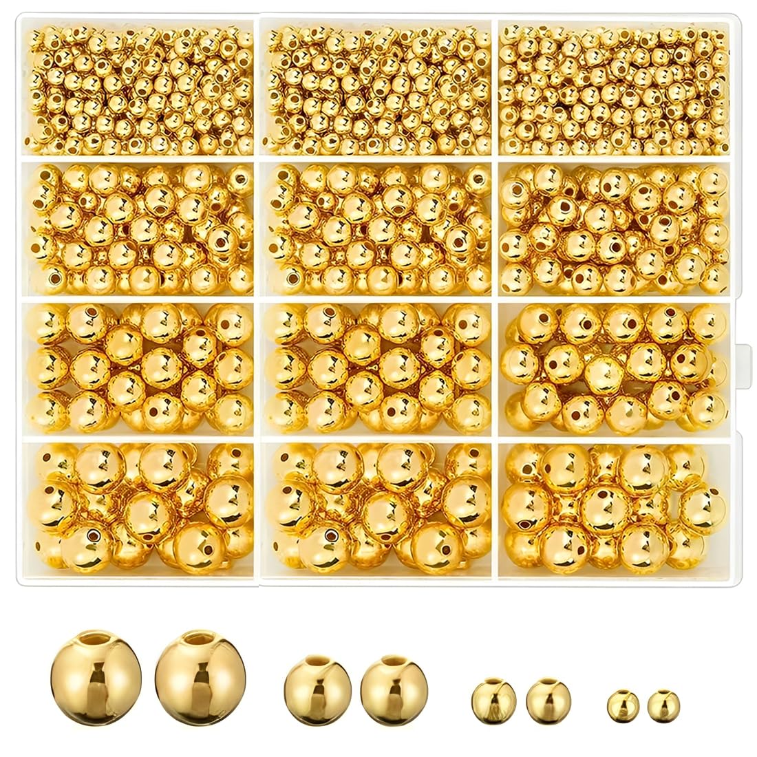 1100 pezzi Perline Oro Dorate Ottone Placcato Oro, Placcatura Resistente, per Kit Creazione Orecchini Bracciale Fai da Te, Feste, Vacanze