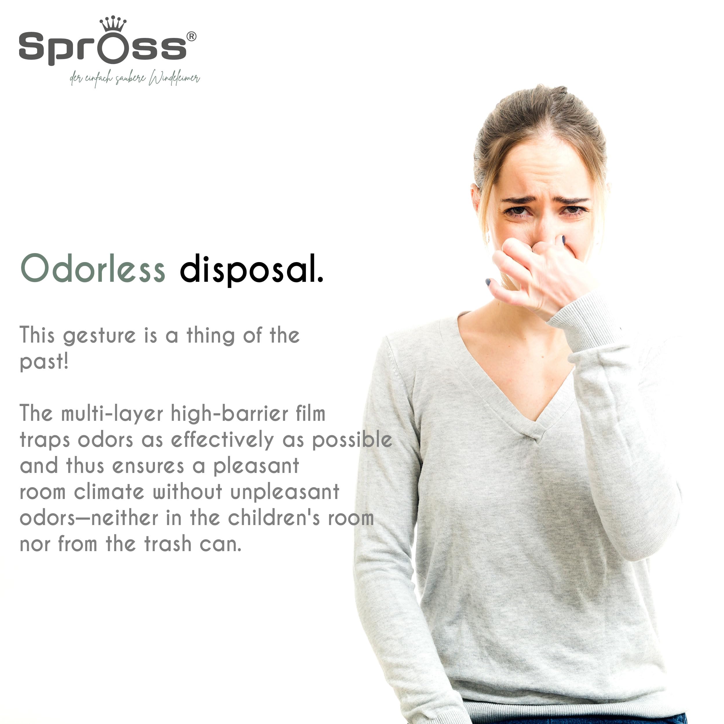 Poubelle à couches Spross® incl. 3 recharges, seau hermétique aux odeurs avec fermeture hygiénique