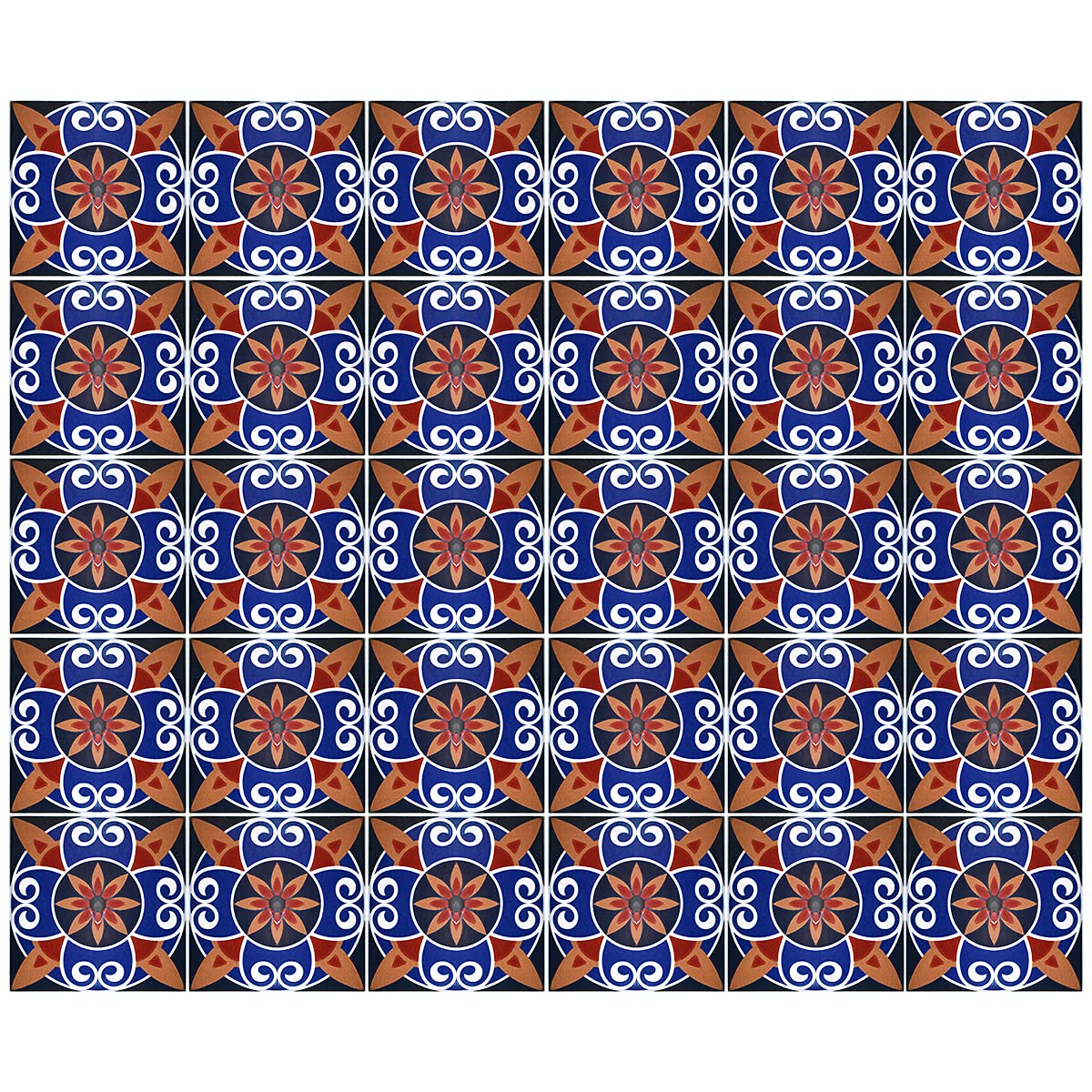 30 PCS PVC Format Tile Stickers Wall Decals 3D Tile Wall Sticker for Kitchen Backsplash and Bathroom Square Tiles Flower Moroccan Style Ceramic Wall Stickers Decoration self-Adhesive (15cm*15cm)