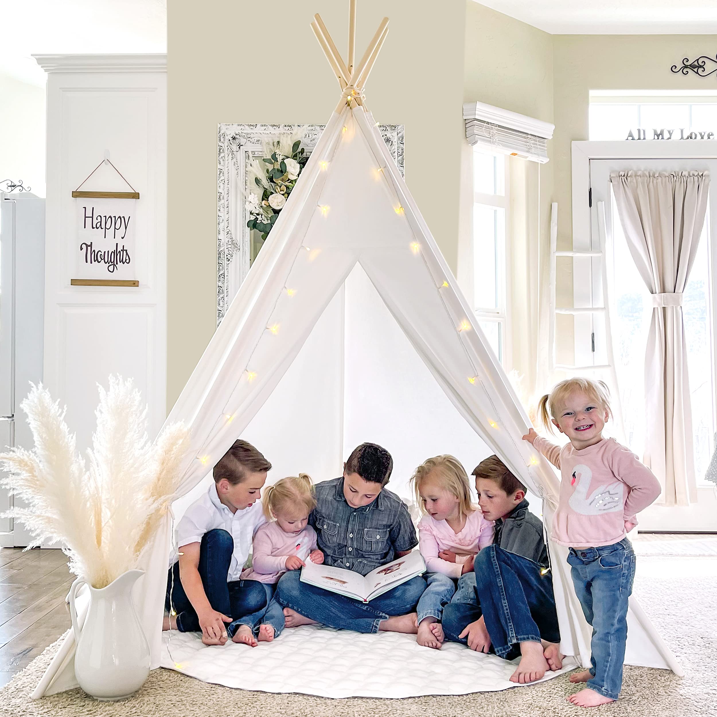 Tipi Para Adultos Y Niños 85 Pulgadas | Tienda De Campaña De Lona Con Postes De Pino | Fácil Montaje | Bodas, Fiestas Y Fotografía